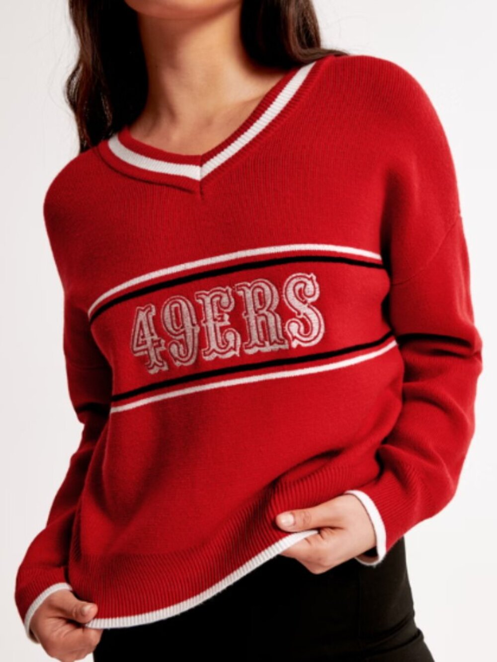 Abercrombie & Fitch San Francisco 49ers LuxeLoft V-Neck Varsity Sweater M